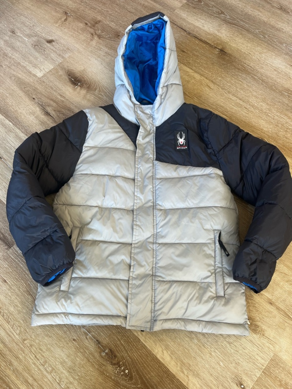 Spyder Navy & White Puffer Jacket with Red Accent Logo